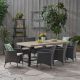 Noble House Flamingo 30 in. Grey 9-pc Metal Rectangular Outdoor Dining Set with Light Grey Cushions