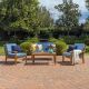 Noble House Galilea Teak Finish 4-pc Wood Patio Conversation Set with Blue Cushions