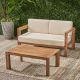 Noble House Genser Brown 2 pc Wooden Patio Conversation Set w/ Beige Cushions