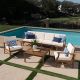 Noble House Giancarlo Teak 7-pc Wood Patio Sofa and Club Chair Conversation Set with Cream Cushions