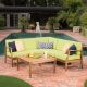 Noble House Giancarlo Teak Finish 6-pc Wood Outdoor Sectional Set with Green Cushions