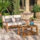 Noble House Grenada Teak Brown 2-Piece Wood Patio Conversation Set w/ Beige Cushions
