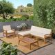 Noble House Grenada Teak Brown 6-Piece Wood Patio Conversation Sectional Seating Set w/ Beige Cushions