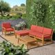 Noble House Grenada Teak Brown 6-Piece Wood Patio Conversation Set with Red Cushion