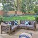 Noble House Hadlee Gray 5-pc Wood Outdoor Sectional with Dark Gray Cushions