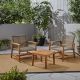 Noble House Hampton Natural 3-Piece Wood Patio Conversation Seating Set