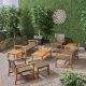 Noble House Hampton Natural 9-pc Wood and Plastic Patio Conversation Set
