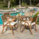 Noble House Hermosa Teak 5-pc Wood Square Outdoor Dining Set with Cream Cushions