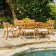 Noble House Hermosa Teak 7-Piece Wood Rectangular Outdoor Dining Set with Cream Cushions