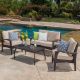 Noble House Honolulu Brown 4-pc Wicker Patio Conversation Set with Beige Cushions