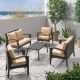 Noble House Honolulu Brown 5-Piece Metal Patio Conversation Seating Set w/ Tan Cushions