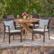 Noble House Hugo 5-pc Wood and Wicker Circular Outdoor Dining Set w/ Crme Cushion