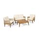 Noble House Inkwood Teak 4-Piece Wood Patio Conversation Set with Beige Cushions