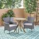 Noble House Jillian Gray 3-pc Wood and Plastic Outdoor Bistro Set with Silver Cushions
