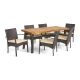 Noble House Jovanni Multibrown 7 pc Wicker Outdoor Dining Set w/ Creme Cushion
