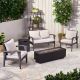 Noble House Kahala Grey 5-pc Faux Wicker Patio Fire Pit Seating Set with Light Grey Cushions