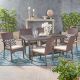 Noble House Knox Multi-Brown 7 pc Wicker Outdoor Dining Set w/ Crme Cushion
