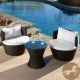 Noble House Kono Black 3 pc Wicker Patio Conversation Set w/ White Cushions