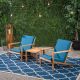Noble House Leah Brown Patina 3-Piece Wood Patio Conversation Set with Dark Teal Cushions