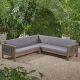 Noble House Linwood gray 3-pc Wood and Wicker Outdoor Sectional Set with Dark gray Cushions
