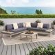 Noble House Loft Light Grey 4 pc Wicker Patio Conversation Sectional Seating Set w/ Dark Grey Cushions