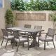 Noble House Lombok Dark Grey 7-pc Metal Rectangular Outdoor Dining Set with Silver Cushion