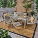 Noble House Luton 7-pc Silver Aluminum and Grey Plastic Outdoor Dining Set with Glass Table Top