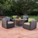 Noble House Maaroaro Dark Brown 5 pc Wicker Patio Fire Pit Conversation Set w/ Beige Cushions
