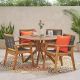 Noble House Mcgill Teak Brown 5 pc. Wood Round Outdoor Dining Set