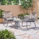 Noble House Milan Gray and White 3 pc Wicker and Metal Patio Conversation Set w/ Gray Cushions