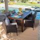 Noble House Multi-Brown 7-pc Wicker and Wood Rectangular Outdoor Dining Set with Beige Cushion