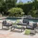 Noble House Navan Dark Gray 4-pc Aluminum Patio Conversation Set with Dark gray Cushions