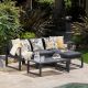 Noble House Navan Dark Grey 5-pc Aluminum Outdoor Sectional Set with Black Cushions