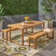 Noble House Nestor Natural 3-pc Wood Outdoor Dining Set