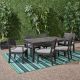 Noble House Nestor Sandblast Dark Grey 7-pc Wood Outdoor Dining Set with Light Grey Cushions
