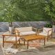 Noble House Newbury Teak Brown 4-Piece Wood Patio Conversation Set w/ Beige Cushions