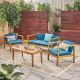 Noble House Newbury Teak Brown 4-Piece Wood Patio Conversation Set w/ Dark Teal Cushions