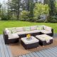 Noble House Nolan Multibrown 9 pc. Wicker Outdoor Sectional Set w/ Beige Cushions