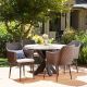 Noble House Nyla Multi-Brown and White 5-pc Polyethylene Wicker Outdoor Dining Set with Beige Cushions