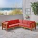 Noble House Oana Teak Brown 5 pc. Wood Outdoor Sectional w/ Red Cushions