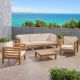 Noble House Oana Teak Brown 6-Piece Wood Patio Conversation Seating Set with Beige Cushions