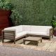 Noble House Oana gray 4-Piece Wood Outdoor Sectional Set with White Cushions