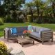 Noble House Oana gray 4-pc Wood Outdoor Sectional Set with Dark gray Cushions