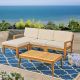 Noble House Penelope Teak Finish 4 pc. Wood Outdoor Sectional Set w/ Beige Cushions