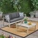 Noble House Perla Light Grey 4-Piece Wood Patio Conversation Seating Set w/ Dark Grey Cushions