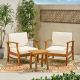 Noble House Perla Teak Brown 3 pc Wood Patio Conversation Seating Set w/ Cream Cushions