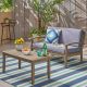 Noble House Peyton Teak Brown 2 pc Wood Patio Conversation Set w/ Grey Cushions