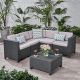 Noble House Primrose Dark Gray 6 pc Wicker Patio Sectional Seating Set w/ Gray Cushions