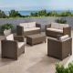 Noble House Puerta Brown 5-Piece Faux Wicker Patio Conversation Seating Set with Ceramic Grey Cushions