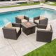 Noble House Puerta Dark Brown 4-pc Wicker Patio Fire Pit Seating Set w/ Beige Cushions
